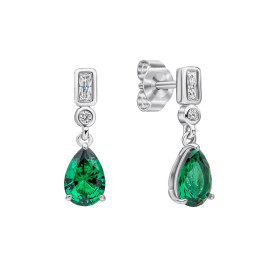 Stříbrné náušnice Bezel Teardrop Green Diamonfire
