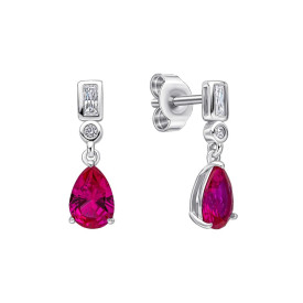 Stříbrné náušnice Bezel Teardrop Red Diamonfire