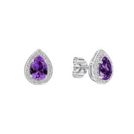 Stříbrné náušnice Halo Teardrop Purple Diamonfire