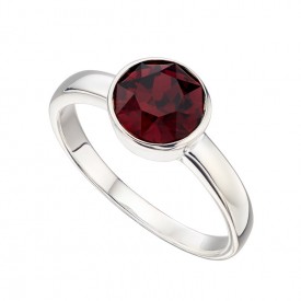 Stříbrný prsten s kamenem narození - Leden - burgundy červená