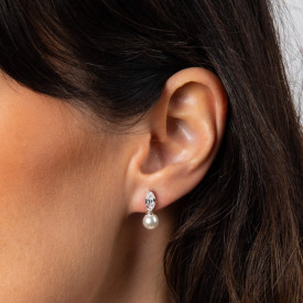 Stříbrné náušnice Marquise Pearl Drop Diamonfire
